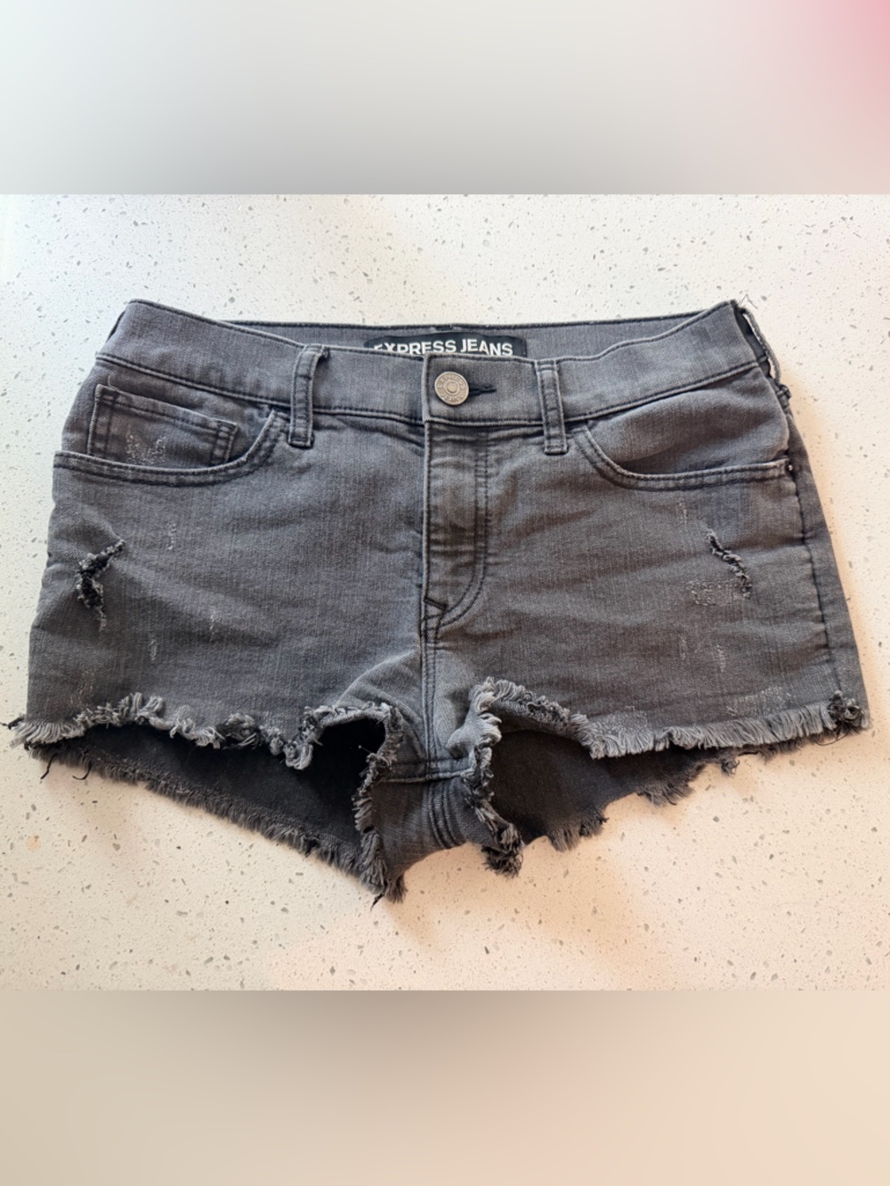 Express Women’s Distressed Charcoal Jean Shorts